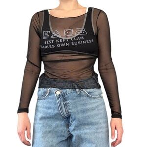 Black Best Kept Glam Sheer Long Sleeve Top